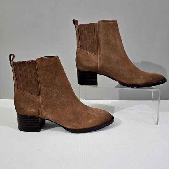 NEW Sam Edelman Kaiti Zip Ankle Bootie Womens 7 Brown Suede Low Heel Western - Picture 3 of 13